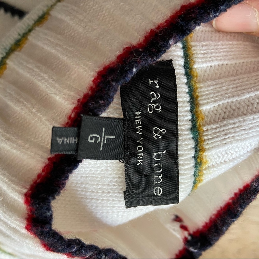 Rag & Bone New York Cotton Cashmere Merino White Stripe Sweater Women’s Large - Picture 4 of 6